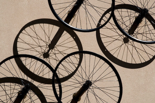 Bike wheels on a wall